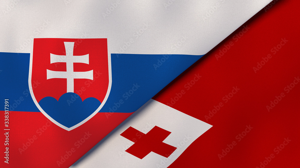 The flags of Slovakia and Tonga. News, reportage, business background. 3d illustration