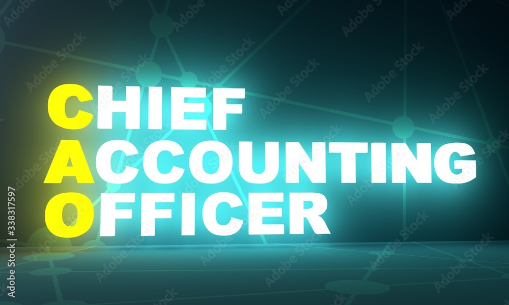 CAO - Chief Accounting Officer acronym. Business concept background. 3D rendering. Neon bulb illumination CAO - Chief Accounting Officer acronym. Business concept background. 3D rendering. Neon bulb illumination