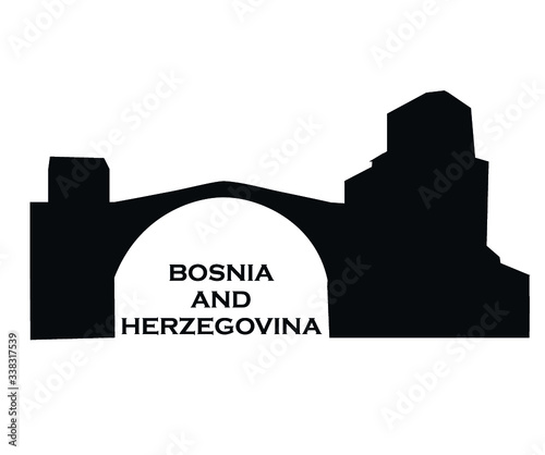 Mostar old town, Bosnia and Herzegovina, vector illustration.
country design template. World vacation travel sightseeing European collection. Stari Most aka Old Bridge in Mostar. 
