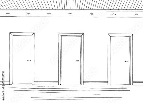 Corridor graphic black white interior sketch illustration vector