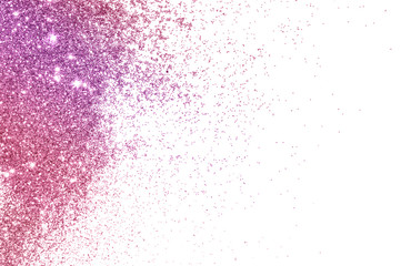 Pink glitter sparkles on white background