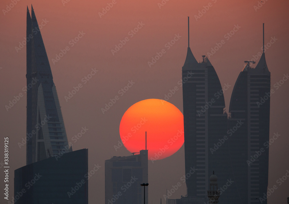 Bahrain iconic buildings during sunset