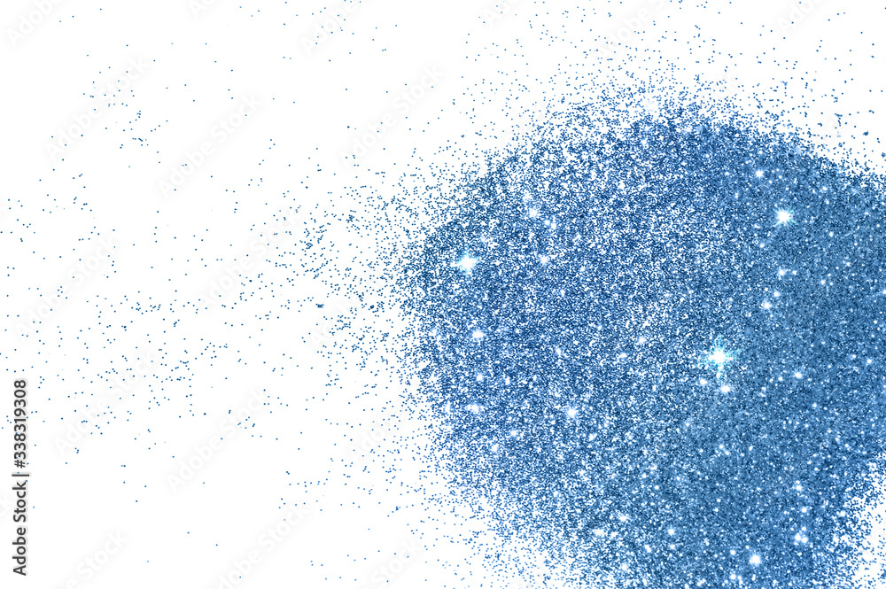 Textured background with blue glitter sparkle on white