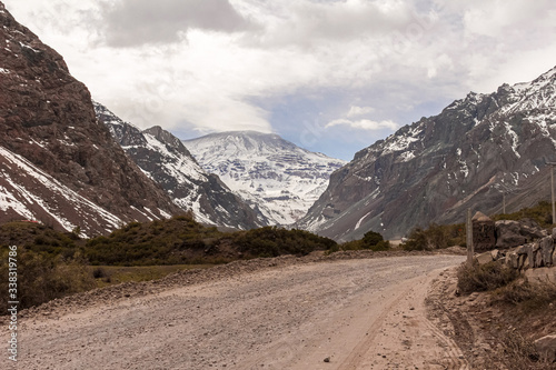 San José de Maipo volcano in winter, Cajón del Maipo, Central Andes of Chile.