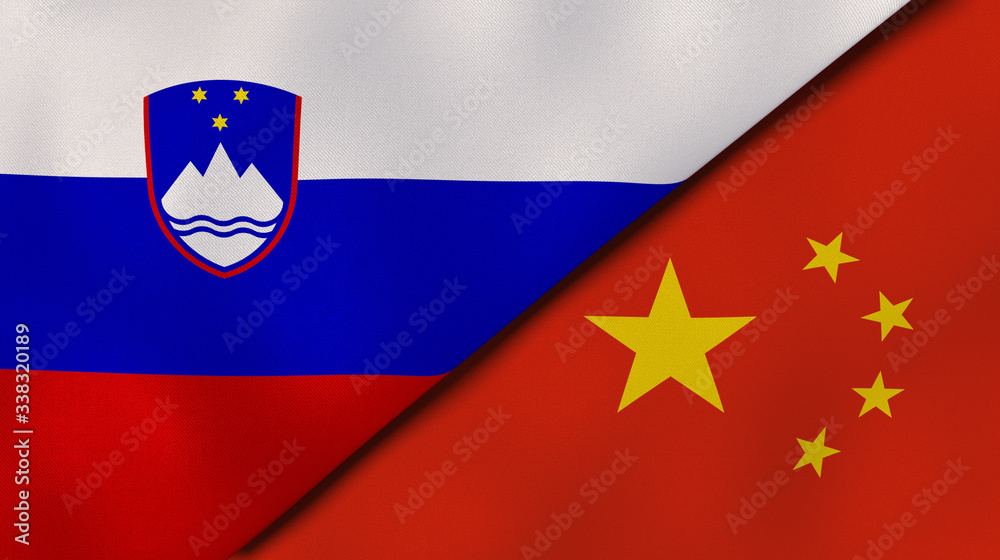 Naklejka premium The flags of Slovenia and China. News, reportage, business background. 3d illustration
