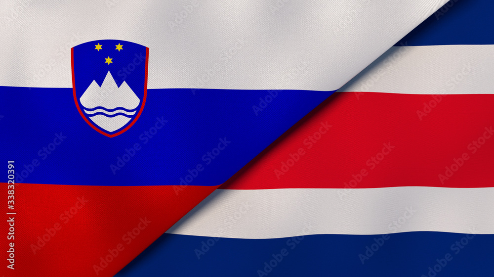 Naklejka premium The flags of Slovenia and Costa Rica. News, reportage, business background. 3d illustration