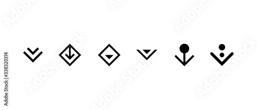 Swipe top down or download icon scroll pictogram set isolated for blogger web ui design. Vector black arrow bottom for application and social network. Eps simple button illustration