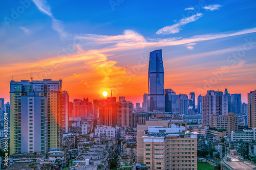 Sunset and clear skyskyline and cityscape of modern city Guangzhou