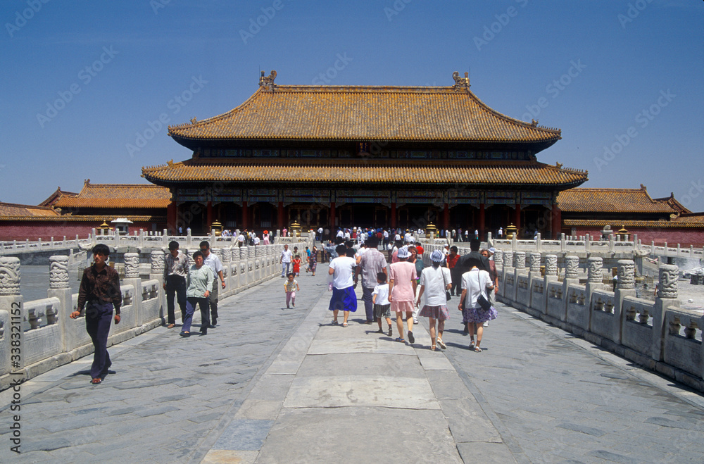The Forbidden City - Tai he men (Gate of Supreme Harmony) from canal bridge in Beijing in Hebei Province, People's Republic of China