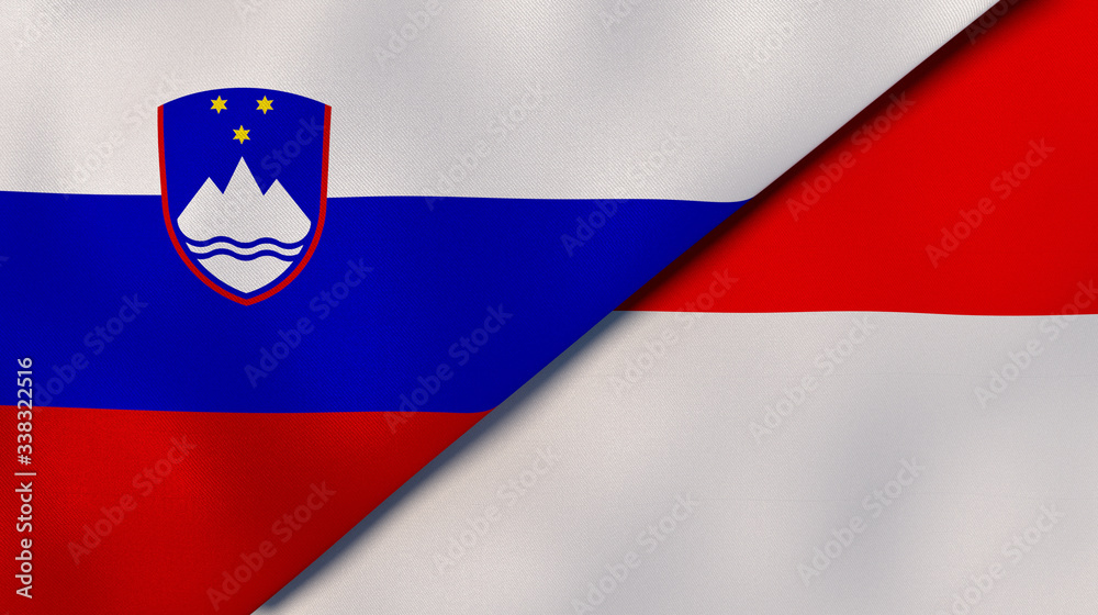 Naklejka premium The flags of Slovenia and Indonesia. News, reportage, business background. 3d illustration