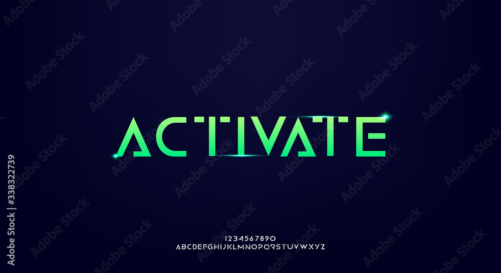 Naklejka Activate, an abstract technology science fiction alphabet font. digital space typography vector illustration design