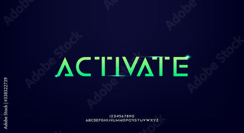 Activate, an abstract technology science fiction alphabet font. digital space typography vector illustration design