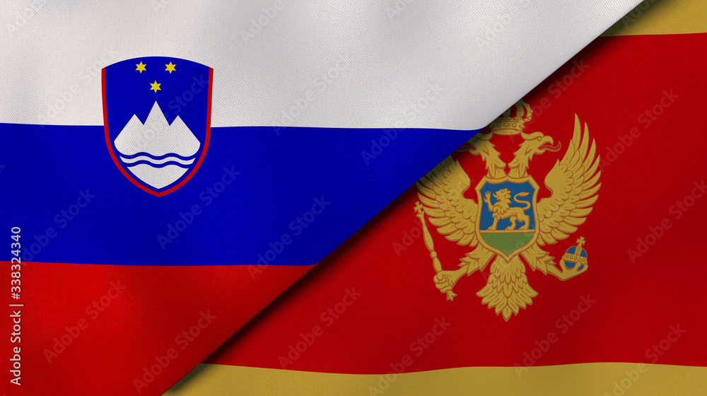 Obraz premium The flags of Slovenia and Montenegro. News, reportage, business background. 3d illustration