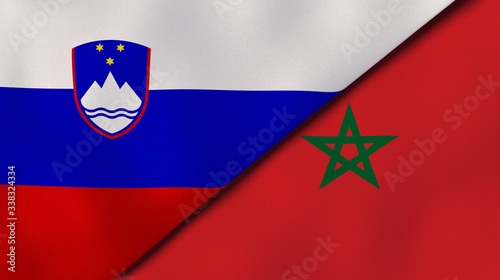 The flags of Slovenia and Morocco. News, reportage, business background. 3d illustration