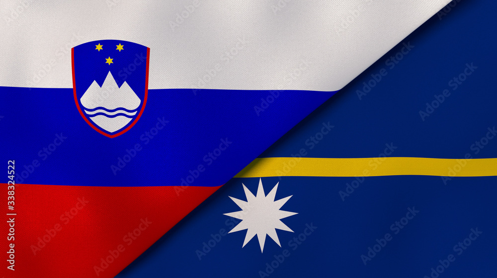 Naklejka premium The flags of Slovenia and Nauru. News, reportage, business background. 3d illustration