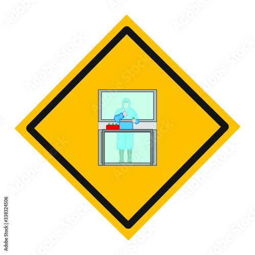 Medical virology research scientist works in a protective suit and mask with mask. Vector illustration for web and mobile design.