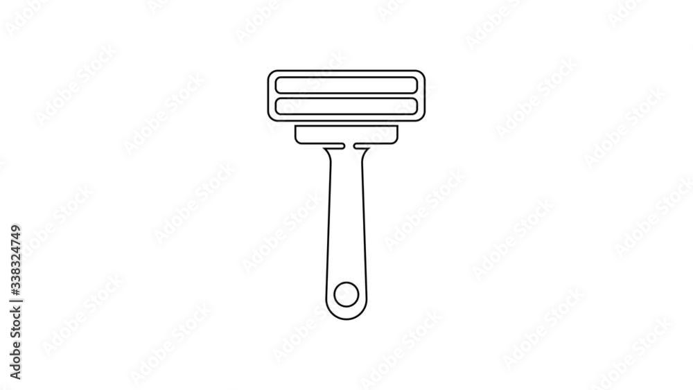 Black line Shaving razor icon isolated on white background. 4K Video motion graphic animation