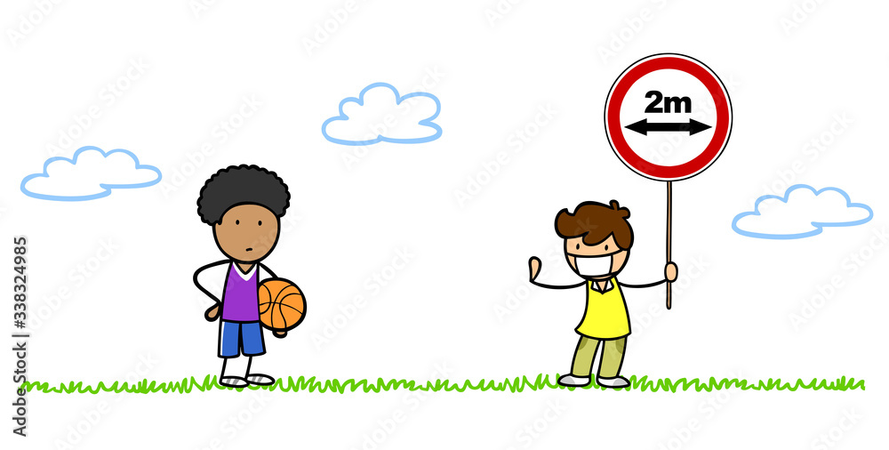 Kinder Beim Zwei Meter Abstand Halten Wegen Covid 19 Stock Illustration kinder-beim-zwei-meter-abstand-halten-wegen-covid-19-stock-illustration