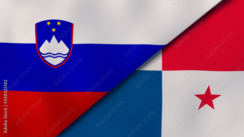 Naklejka premium The flags of Slovenia and Panama. News, reportage, business background. 3d illustration