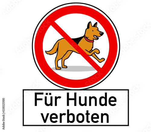 Für Hunde verboten Schild mit Schäferhund im Verbotsschild