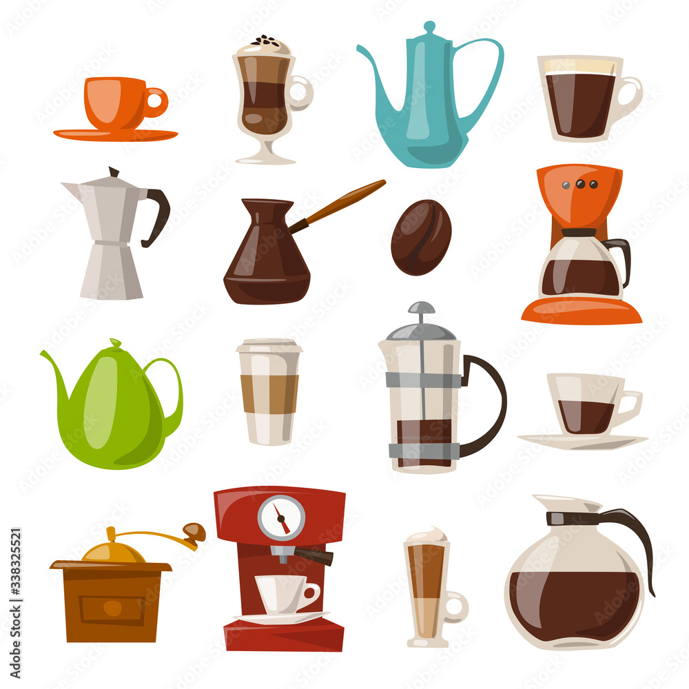 Vector set with coffee food and drink elements