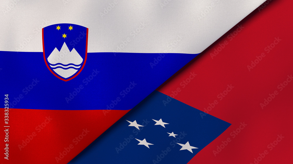 Naklejka premium The flags of Slovenia and Samoa. News, reportage, business background. 3d illustration