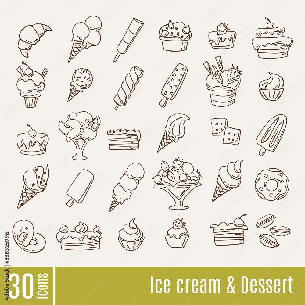 Flat icons in Ice Cream and Dessert info-graphic icons set.
