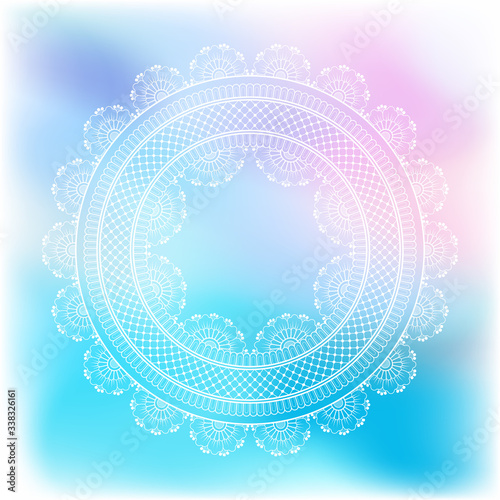 Blurred pastel background with decorative pattern in ethnic oriental style on for greeting card, invitation or announcement