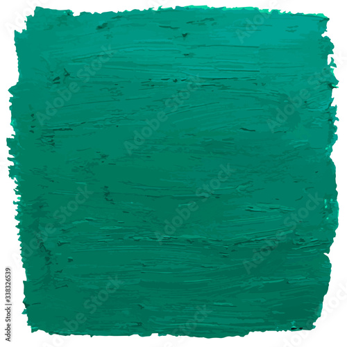 Green square spot of paint. Texture of oil paint isolated on a white background