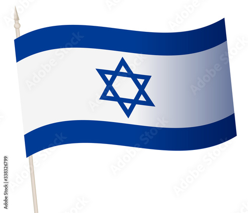 Vector Waving flag on a flagpole. The national flag of Israel. Color symbol isolated on white.