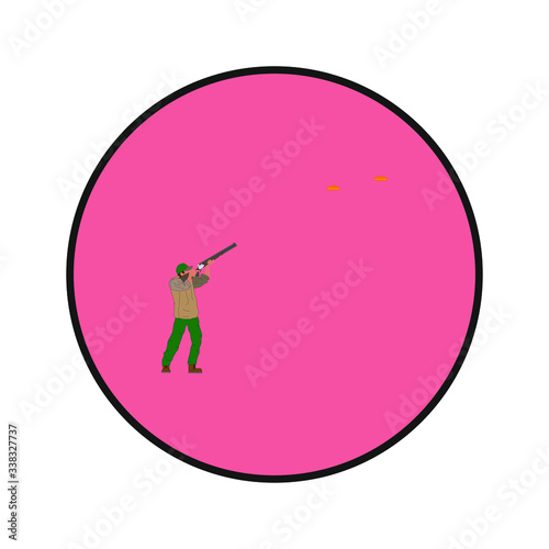 man with shotgun practicing clay pigeon shooting. Vector illustration for web and mobile design.
