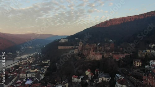 Aerial Footage of Heidelberg's town and Heidelberg's Castle in Germany. photo