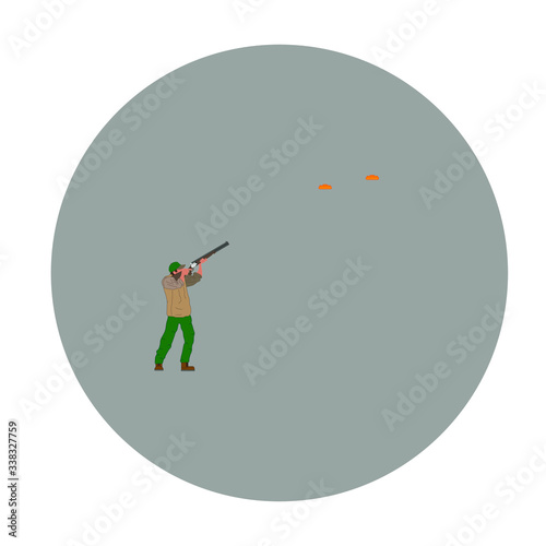 man with shotgun practicing clay pigeon shooting. Vector illustration for web and mobile design.