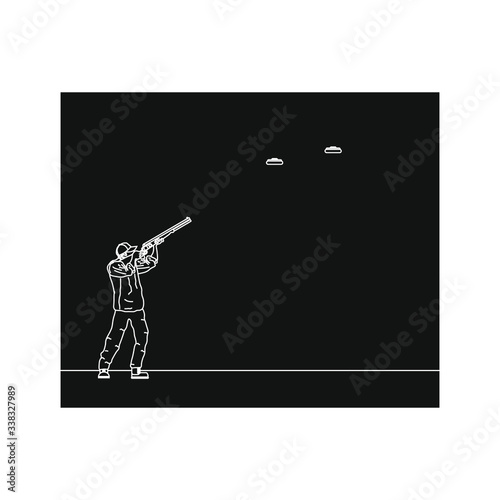 man with shotgun practicing clay pigeon shooting. Vector illustration for web and mobile design.