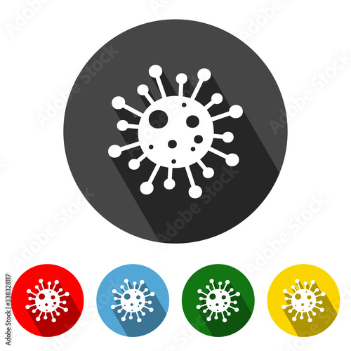 Covid-19 icon vector illustration design element with four color variations. Covid-19 Icon with Long Shadow. Covid-19 Icon flat design. Vector illustration. All in a single layer. Elements for design.