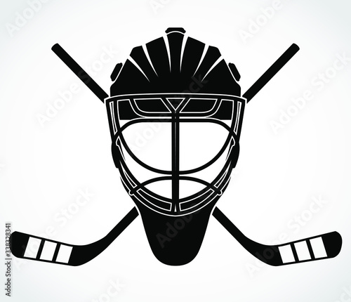 ice hockey goal keeper helmet with crossed hockey sticks logo