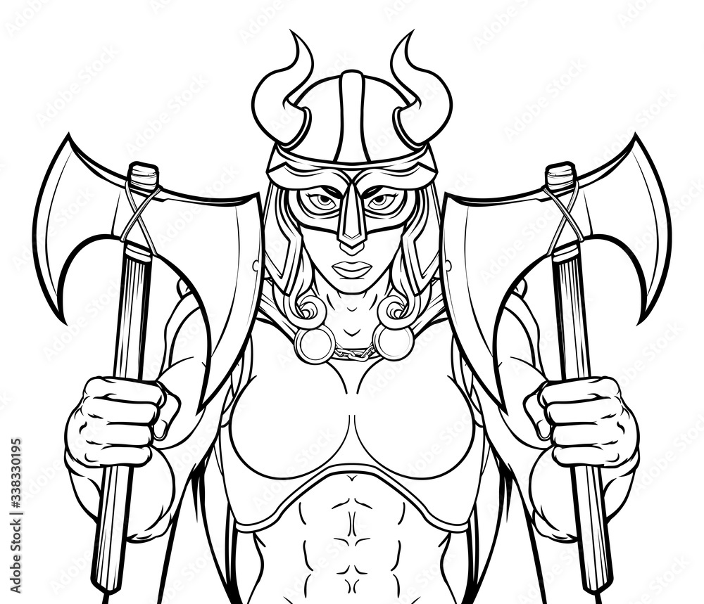 Viking female warrior woman sports team mascot cartoon character Viking female warrior woman sports team mascot cartoon character