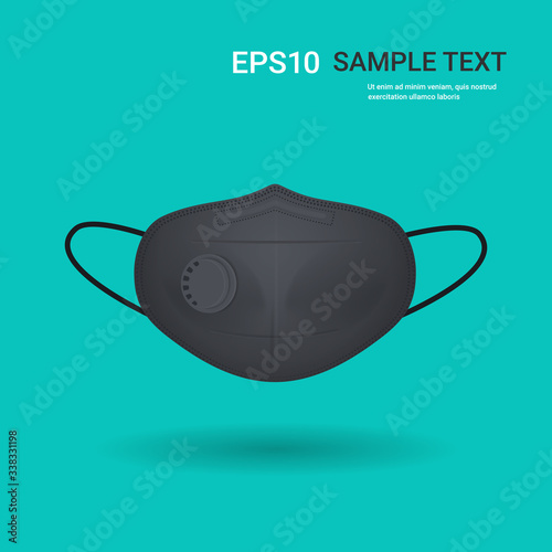 black antiviral medical respiratory face mask protection against coronavirus prevention of virus spreading and pandemic covid-19 health care surgical concept copy space vector illustration