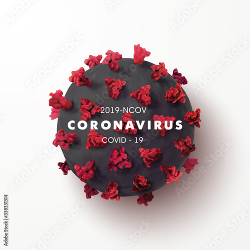 Coronavirus 2019-nCoV banner with realistic microscopic 3D viral cell.COVID-19 Corona virus outbreaking and Pandemic concept.Vector illustration
