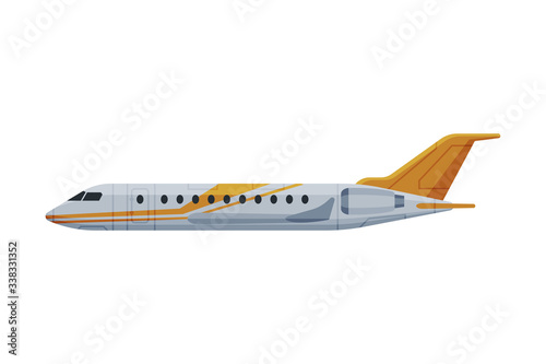 Modern Passenger Airplane, Flying Aircraft Vehicle, Air Transport, Side View Flat Vector Illustration