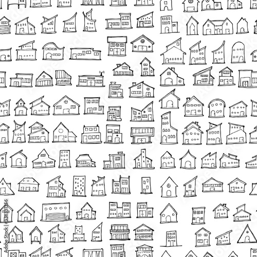 House doodle background seamless pattern. Drawing vector illustration hand drawn eps10
