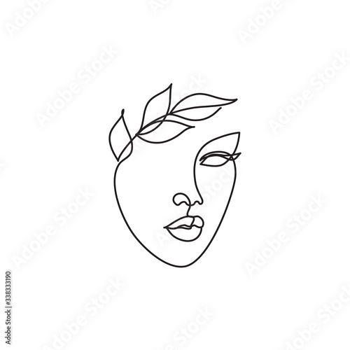 Female portrait for logo, icon. Abstract minimal line drawing beauty woman face