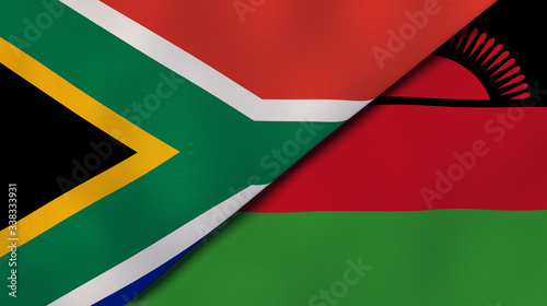 The flags of South Africa and Malawi. News, reportage, business background. 3d illustration photo