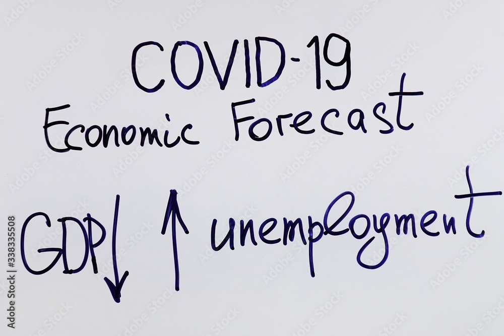 Information on the impact of a pandemic covid-19 on the GDP and unemployment, image on the white board