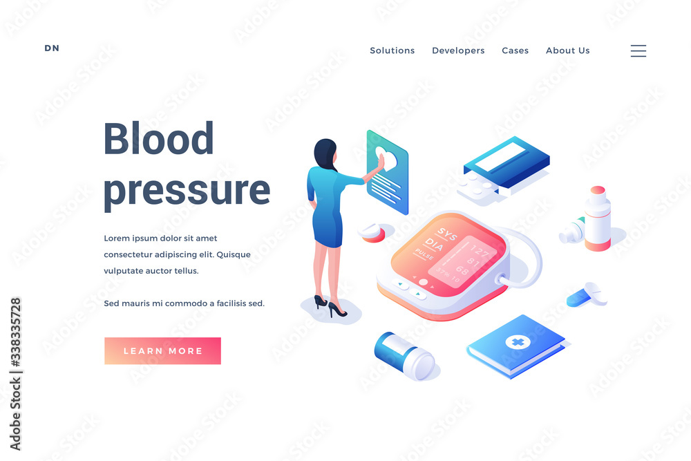 Web banner with medical equipment and worker for blood pressure measurement Web banner with medical equipment and worker for blood pressure measurement