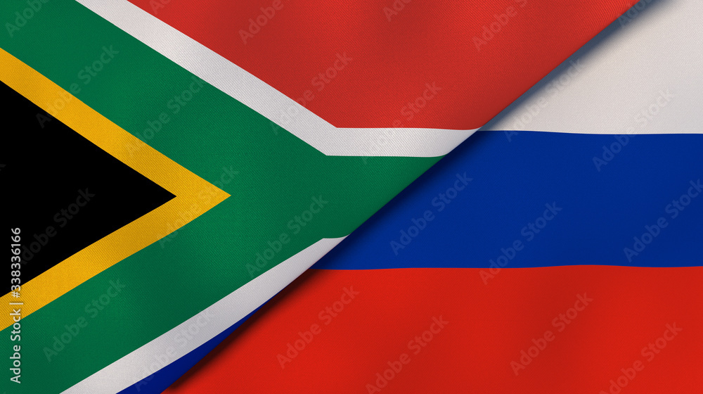 The flags of South Africa and Russia. News, reportage, business background. 3d illustration The flags of South Africa and Russia. News, reportage, business background. 3d illustration