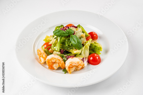 salad with shrimps on the white background