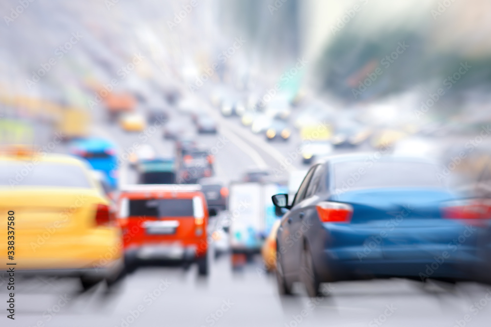 cars in the city road zoom movement / abstract blurred background, urban transport concept