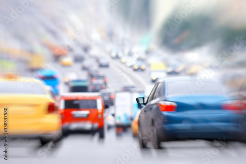cars in the city road zoom movement / abstract blurred background, urban transport concept © kichigin19