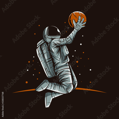 astronaut slam basketball vector illustration design